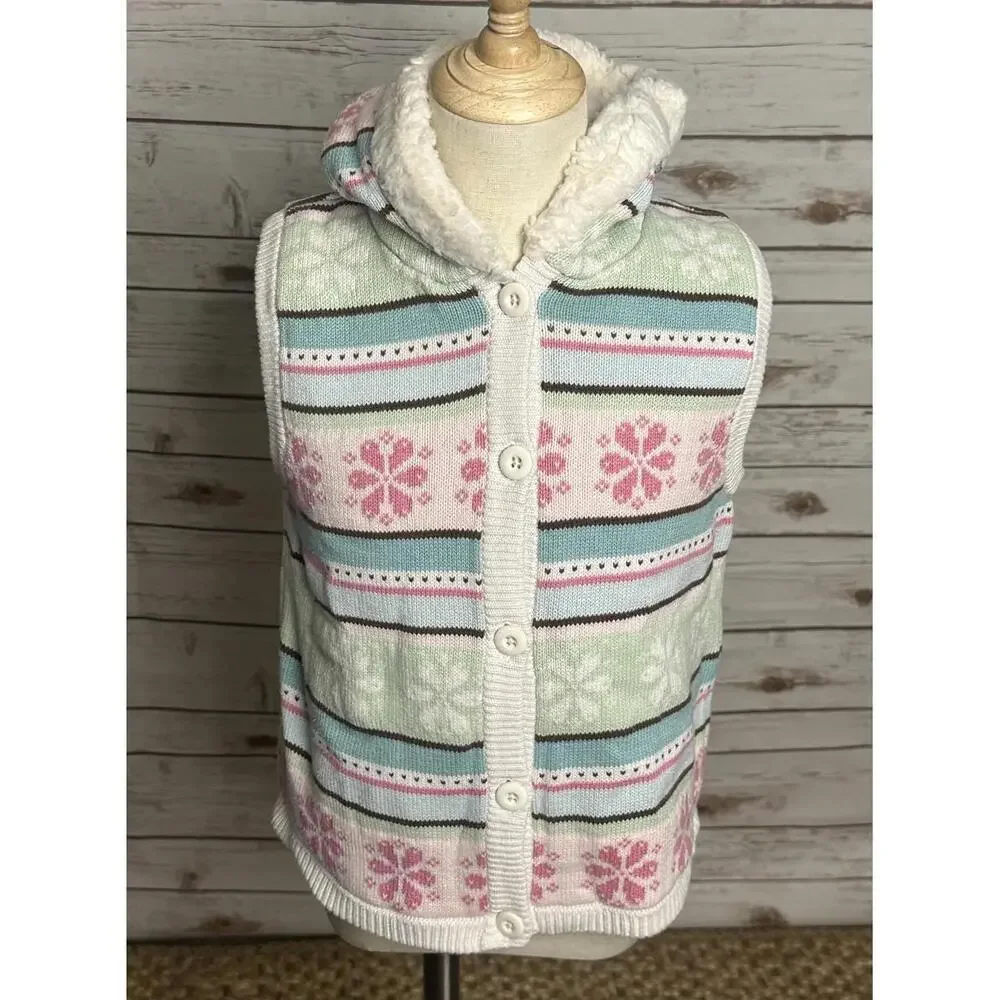 Gymboree Winter Ballerina Fair lsle hooded button-down sweater vest Size M (7-8)